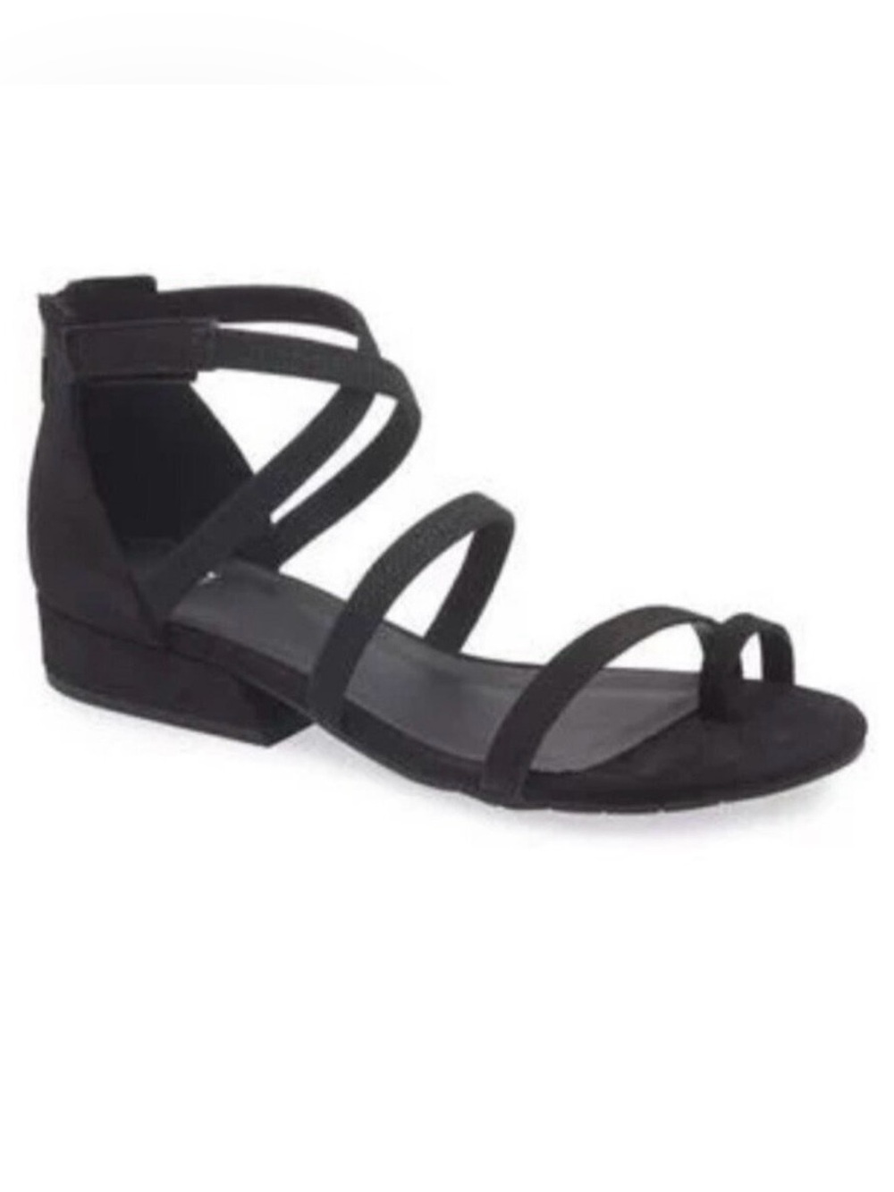 Eileen Fisher Emily Black Strappy Toe-Loop Block Heel Zip Sandals
